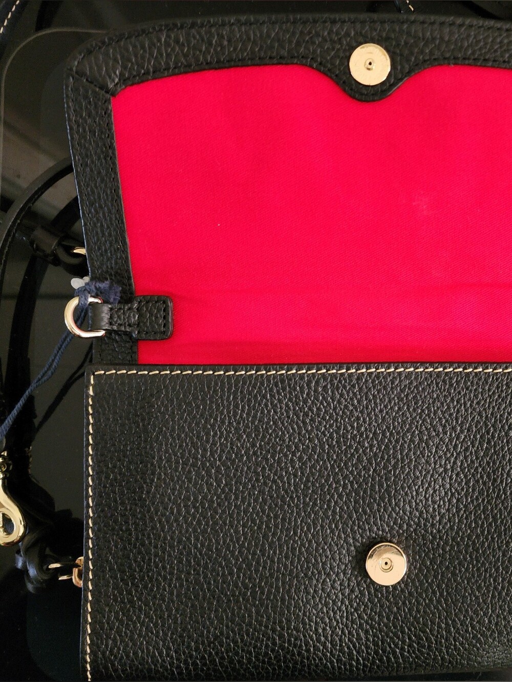 Dooney & Bourke Black Pebbled Leather Crossbody Wallet with Gold Hardware - Picture 4 of 15